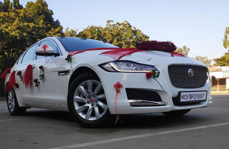 Decorated wedding car for an Udaipur destination wedding